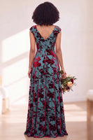 Load image into Gallery viewer, Black Silver Floral V-Neck A-Line Long Wedding Guest Dress