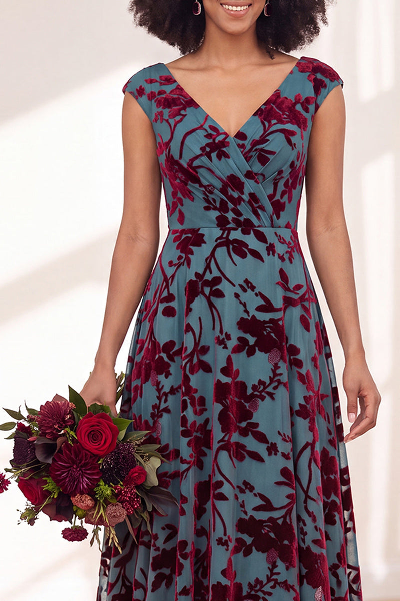 Load image into Gallery viewer, Black Silver Floral V-Neck A-Line Long Wedding Guest Dress