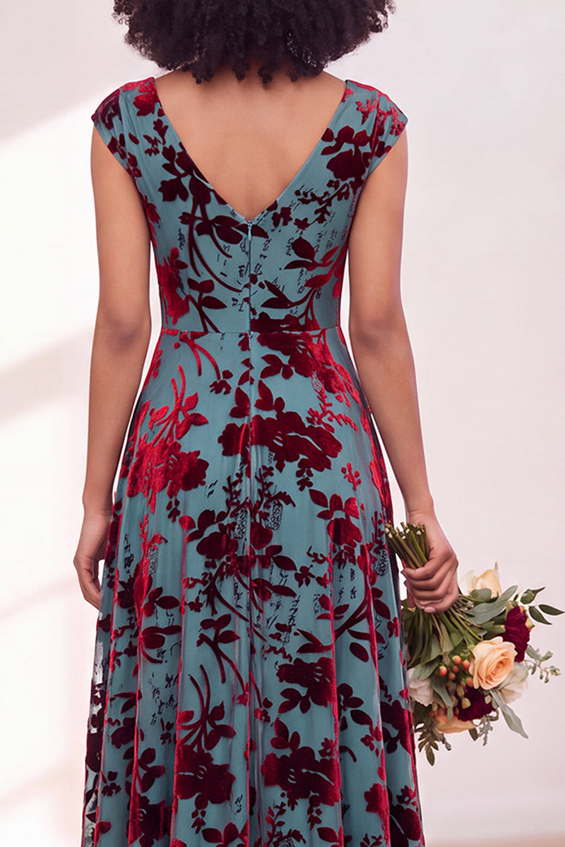 Load image into Gallery viewer, Black Silver Floral V-Neck A-Line Long Wedding Guest Dress