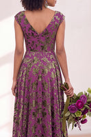 Load image into Gallery viewer, Black Silver Floral V-Neck A-Line Long Wedding Guest Dress