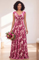 Load image into Gallery viewer, Black Silver Floral V-Neck A-Line Long Wedding Guest Dress