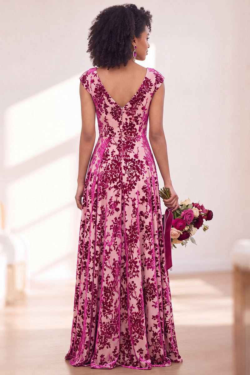 Load image into Gallery viewer, Black Silver Floral V-Neck A-Line Long Wedding Guest Dress