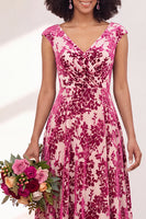 Load image into Gallery viewer, Black Silver Floral V-Neck A-Line Long Wedding Guest Dress