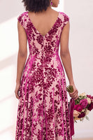 Load image into Gallery viewer, Black Silver Floral V-Neck A-Line Long Wedding Guest Dress