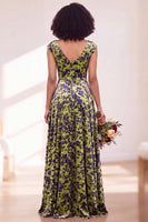 Load image into Gallery viewer, Black Silver Floral V-Neck A-Line Long Wedding Guest Dress