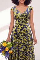 Load image into Gallery viewer, Black Silver Floral V-Neck A-Line Long Wedding Guest Dress