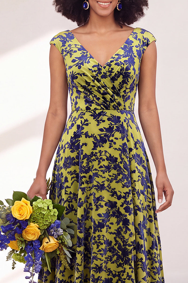 Load image into Gallery viewer, Black Silver Floral V-Neck A-Line Long Wedding Guest Dress