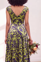Load image into Gallery viewer, Black Silver Floral V-Neck A-Line Long Wedding Guest Dress