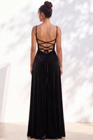 Load image into Gallery viewer, Burgundy A-Line Spaghetti Straps Velvet Long Wedding Guest Dress