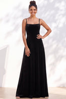 Load image into Gallery viewer, Burgundy A-Line Spaghetti Straps Velvet Long Wedding Guest Dress