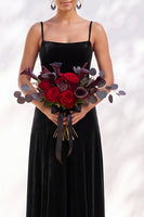 Load image into Gallery viewer, Burgundy A-Line Spaghetti Straps Velvet Long Wedding Guest Dress
