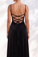 Load image into Gallery viewer, Burgundy A-Line Spaghetti Straps Velvet Long Wedding Guest Dress