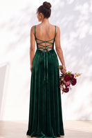 Load image into Gallery viewer, Burgundy A-Line Spaghetti Straps Velvet Long Wedding Guest Dress
