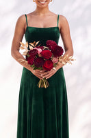 Load image into Gallery viewer, Burgundy A-Line Spaghetti Straps Velvet Long Wedding Guest Dress