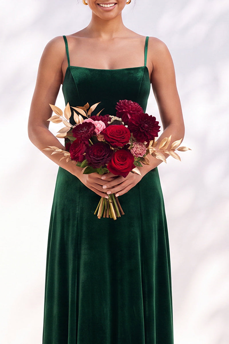 Load image into Gallery viewer, Burgundy A-Line Spaghetti Straps Velvet Long Wedding Guest Dress