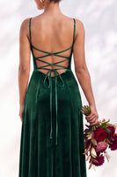 Load image into Gallery viewer, Burgundy A-Line Spaghetti Straps Velvet Long Wedding Guest Dress