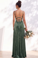 Load image into Gallery viewer, Burgundy A-Line Spaghetti Straps Velvet Long Wedding Guest Dress