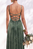 Load image into Gallery viewer, Burgundy A-Line Spaghetti Straps Velvet Long Wedding Guest Dress