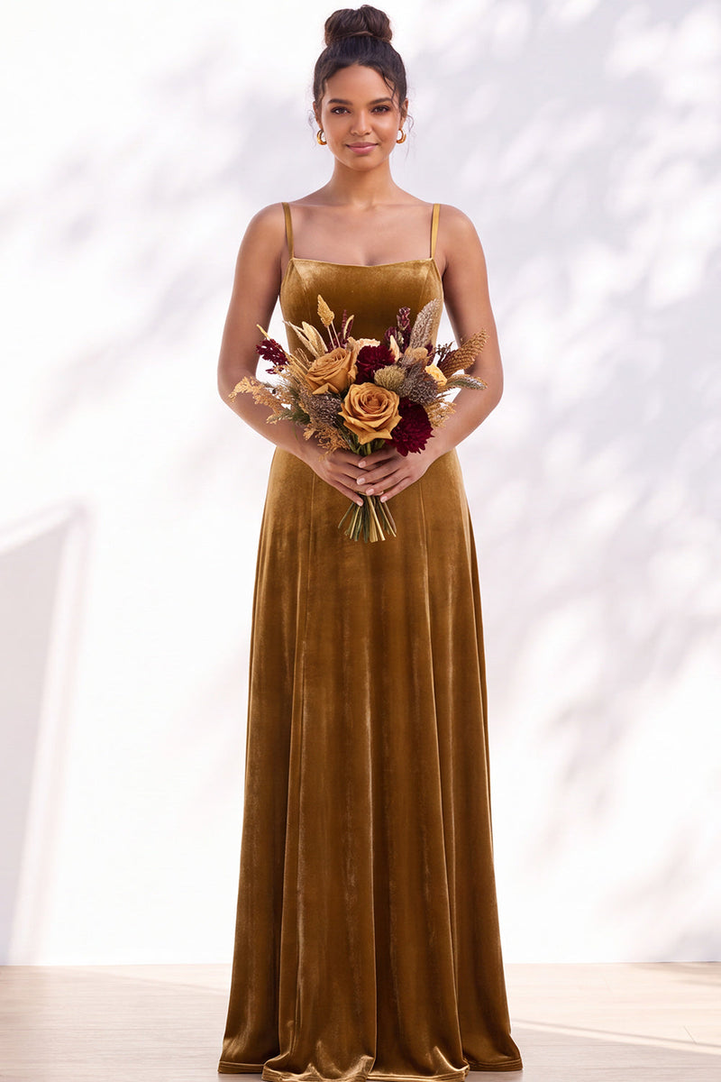 Load image into Gallery viewer, Burgundy A-Line Spaghetti Straps Velvet Long Wedding Guest Dress
