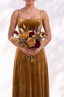 Load image into Gallery viewer, Burgundy A-Line Spaghetti Straps Velvet Long Wedding Guest Dress