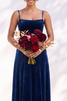 Load image into Gallery viewer, Burgundy A-Line Spaghetti Straps Velvet Long Wedding Guest Dress