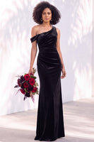 Load image into Gallery viewer, Coffee Mermaid Velvet Ruched One Shoulder Long Wedding Guest Dress