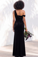 Load image into Gallery viewer, Coffee Mermaid Velvet Ruched One Shoulder Long Wedding Guest Dress