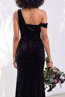 Load image into Gallery viewer, Coffee Mermaid Velvet Ruched One Shoulder Long Wedding Guest Dress