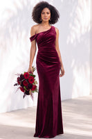Load image into Gallery viewer, Coffee Mermaid Velvet Ruched One Shoulder Long Wedding Guest Dress