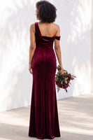 Load image into Gallery viewer, Coffee Mermaid Velvet Ruched One Shoulder Long Wedding Guest Dress
