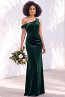 Load image into Gallery viewer, Coffee Mermaid Velvet Ruched One Shoulder Long Wedding Guest Dress