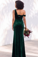 Load image into Gallery viewer, Coffee Mermaid Velvet Ruched One Shoulder Long Wedding Guest Dress