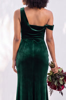 Load image into Gallery viewer, Coffee Mermaid Velvet Ruched One Shoulder Long Wedding Guest Dress