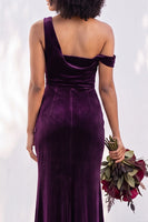 Load image into Gallery viewer, Coffee Mermaid Velvet Ruched One Shoulder Long Wedding Guest Dress