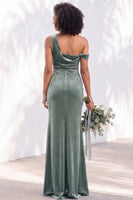 Load image into Gallery viewer, Coffee Mermaid Velvet Ruched One Shoulder Long Wedding Guest Dress