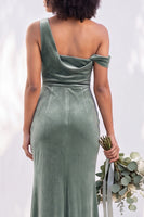 Load image into Gallery viewer, Coffee Mermaid Velvet Ruched One Shoulder Long Wedding Guest Dress