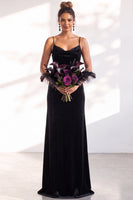 Load image into Gallery viewer, Dark Green Velvet Mermaid Spaghetti Straps Long Wedding Guest Dress