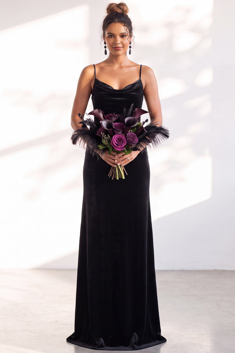 Load image into Gallery viewer, Dark Green Velvet Mermaid Spaghetti Straps Long Wedding Guest Dress