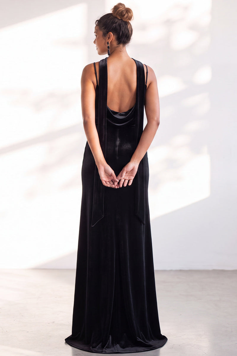 Load image into Gallery viewer, Dark Green Velvet Mermaid Spaghetti Straps Long Wedding Guest Dress