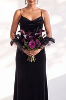 Load image into Gallery viewer, Dark Green Velvet Mermaid Spaghetti Straps Long Wedding Guest Dress