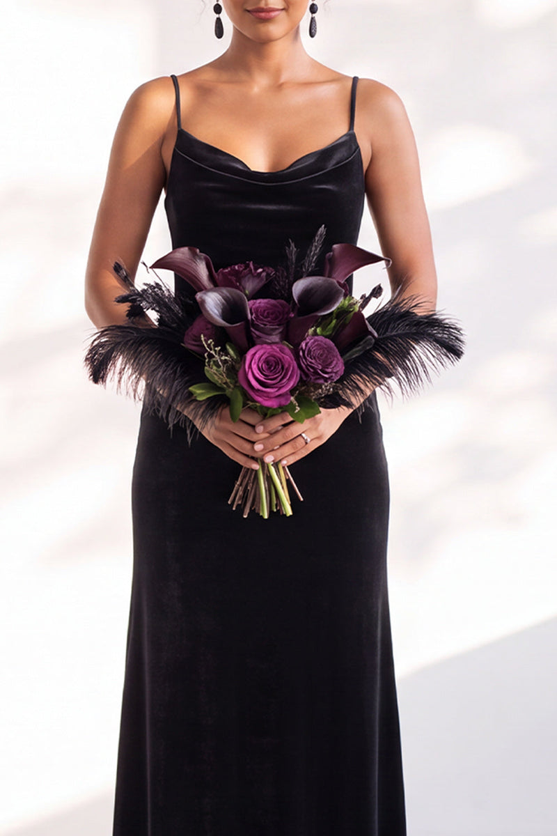 Load image into Gallery viewer, Dark Green Velvet Mermaid Spaghetti Straps Long Wedding Guest Dress