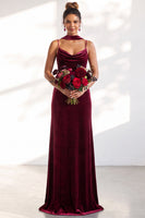 Load image into Gallery viewer, Dark Green Velvet Mermaid Spaghetti Straps Long Wedding Guest Dress