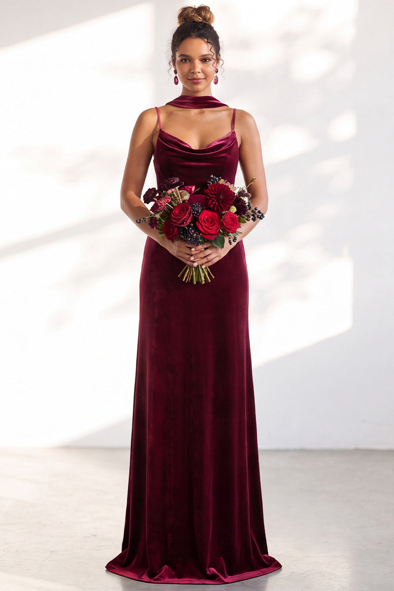 Load image into Gallery viewer, Dark Green Velvet Mermaid Spaghetti Straps Long Wedding Guest Dress