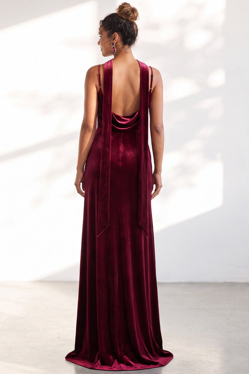 Load image into Gallery viewer, Dark Green Velvet Mermaid Spaghetti Straps Long Wedding Guest Dress