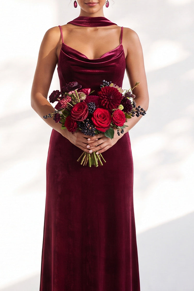 Load image into Gallery viewer, Dark Green Velvet Mermaid Spaghetti Straps Long Wedding Guest Dress