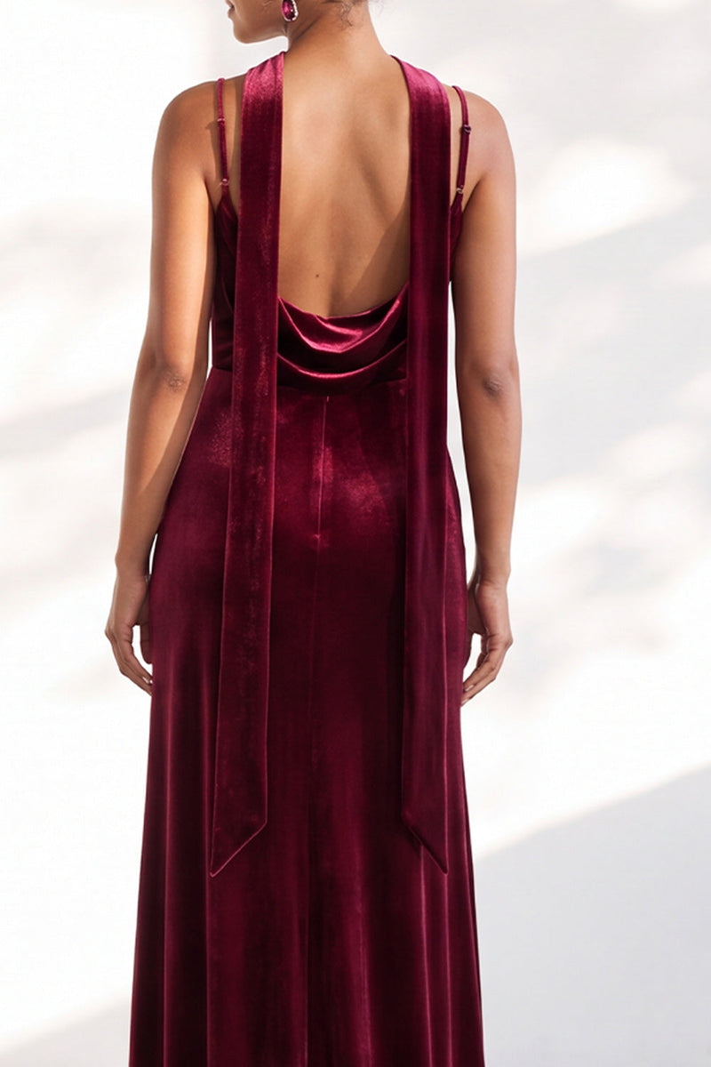 Load image into Gallery viewer, Dark Green Velvet Mermaid Spaghetti Straps Long Wedding Guest Dress