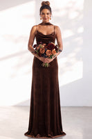 Load image into Gallery viewer, Dark Green Velvet Mermaid Spaghetti Straps Long Wedding Guest Dress