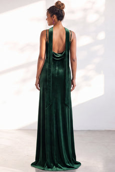 Dark Green Velvet Mermaid Spaghetti Straps Long Wedding Guest Dress