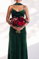 Load image into Gallery viewer, Dark Green Velvet Mermaid Spaghetti Straps Long Wedding Guest Dress