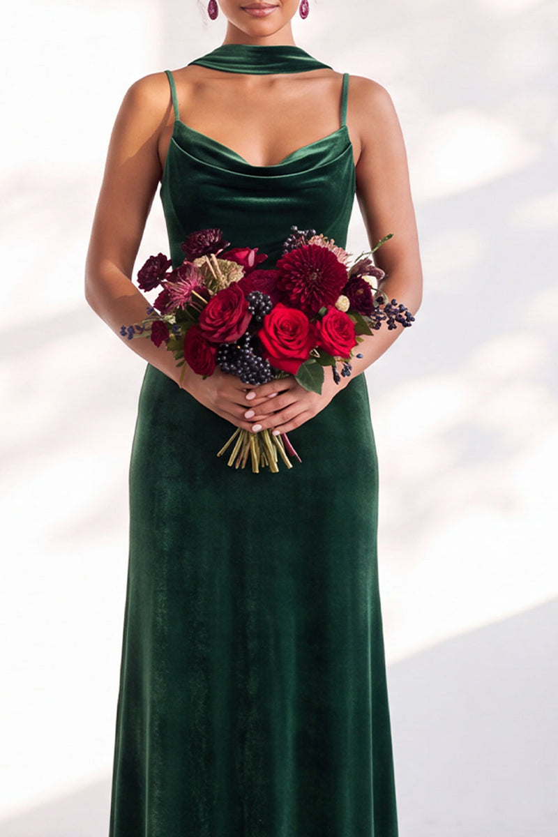 Load image into Gallery viewer, Dark Green Velvet Mermaid Spaghetti Straps Long Wedding Guest Dress